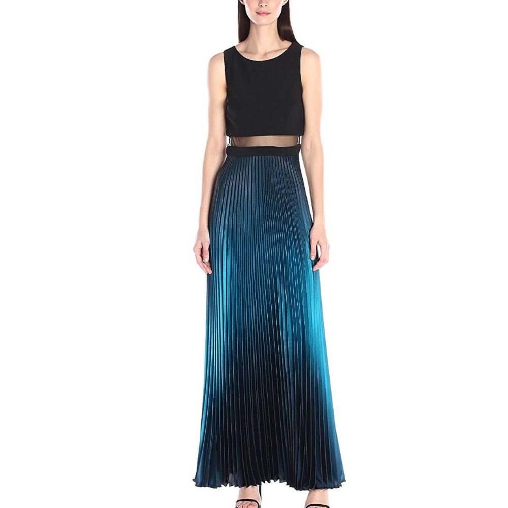 Evening gown , pleated skirt A Very G brand excellent condition Black- Teal SZ 8